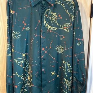 Men's Teal and Yellow Constellation Print Shirt
